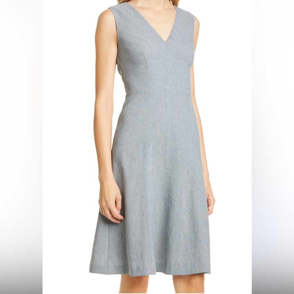 Tailored Rebecca Taylor blue gray chic midi v neck a line dress size 00